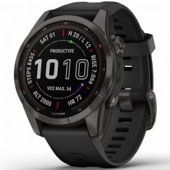 Montres Cardio GPS GARMIN FENIX 7S SAPPHIRE SOLAR CARBON GRAY W/BLACK BAND 22 Noir