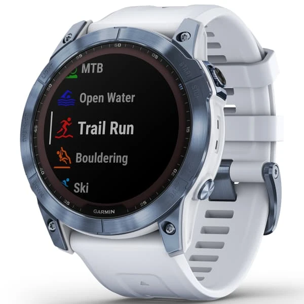Montres Cardio GPS GARMIN FENIX 7X SAPPHIRE SOLAR COBALT BLUE W/WHITE BAND 22 Blanc / Bleu 1 Montres Cardio GPS GARMIN FENIX 7X SAPPHIRE SOLAR COBALT BLUE W/WHITE BAND 22 Blanc / Bleu