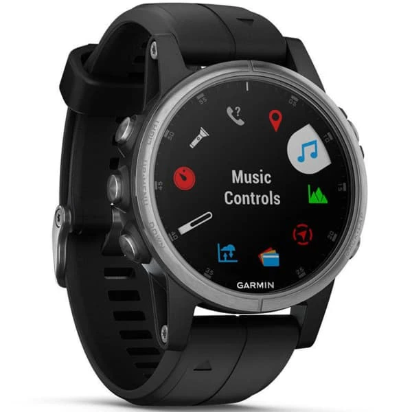 Montres Cardio GPS GARMIN FENIX 5S PLUS SILVER W/BLACK BAND 19 Noir – Image 2