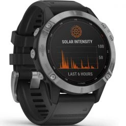 Montres Cardio GPS GARMIN FENIX 6 SOLAR SILVER W/BLACK BAND 21 Noir -Magasin Electronique 9 77617 010 02410 00 05