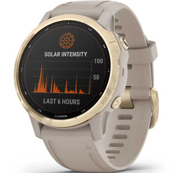 Montres Cardio GPS GARMIN FENIX 6S PRO SOLAR LT.GOLD W/ LT. SAND BAND 21 Beige 2 Montres Cardio GPS GARMIN FENIX 6S PRO SOLAR LT.GOLD W/ LT. SAND BAND 21 Beige – Image 2